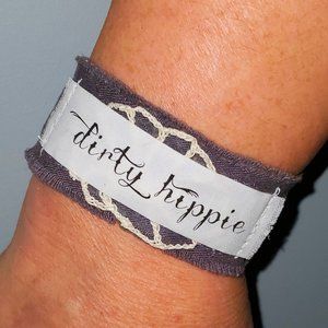 Dirty Hippie Boho Bracelet Cuff Vintage Fabric & Crochet Adjustable Handmade